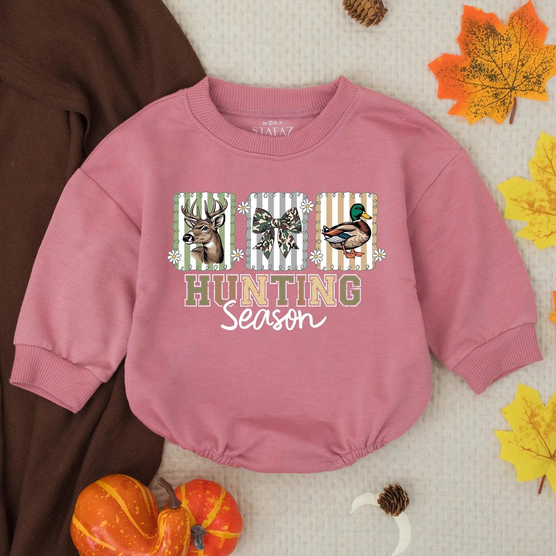 Personalized Hunting Season Mallard Duck Deer Camo Baby Romper Rustic Striped Infant Bodysuit Southern Boy Toddler Outfit Gift