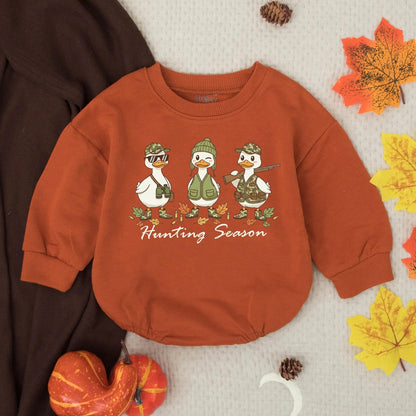Camo Duck Hunting Season Baby Bubble Romper Southern Boy Infant Outfit Toddler Fall Clothes Newborn Hunting Buddy Gift Earthy Whimsical Design