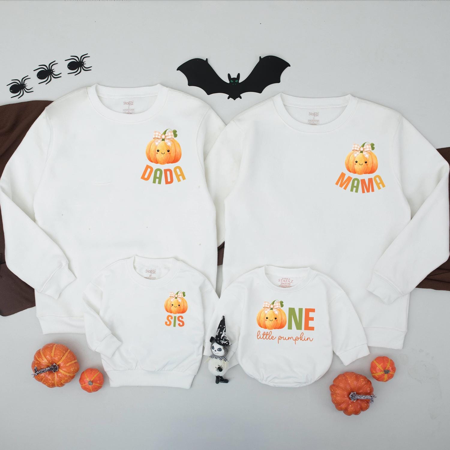 Cute Cartoon Pumpkin Family Sweatshirts Matching Autumn Outfits Mommy and Me Thanksgiving Sweaters Little Pumpkin Baby Romper
