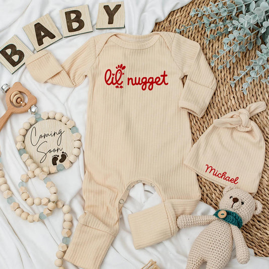 Lil' Nugget Baby Bodysuit Red Chick Design Cute Newborn Clothes Pregnancy Announcement Shower Gift