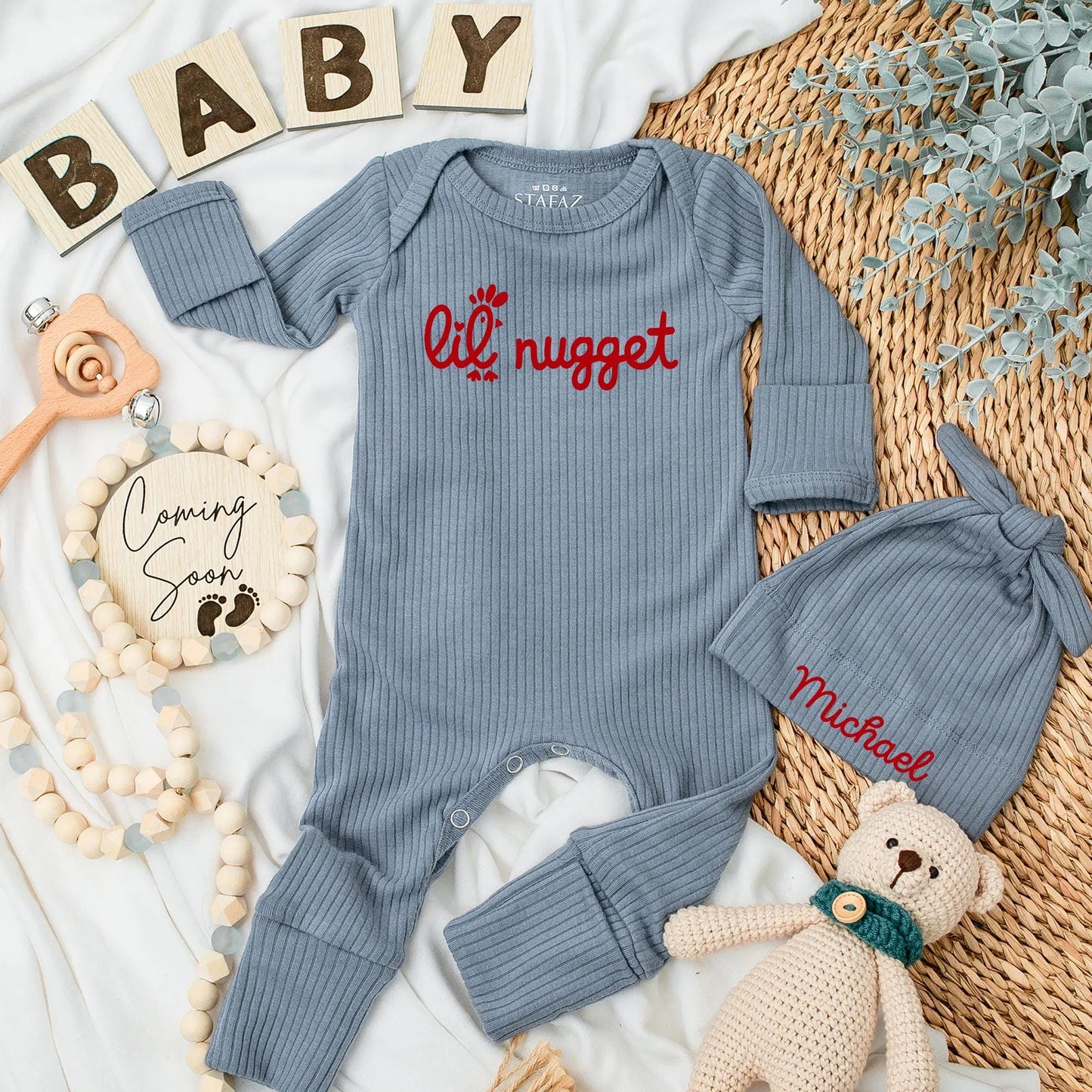 Lil' Nugget Baby Bodysuit Red Chick Design Cute Newborn Clothes Pregnancy Announcement Shower Gift