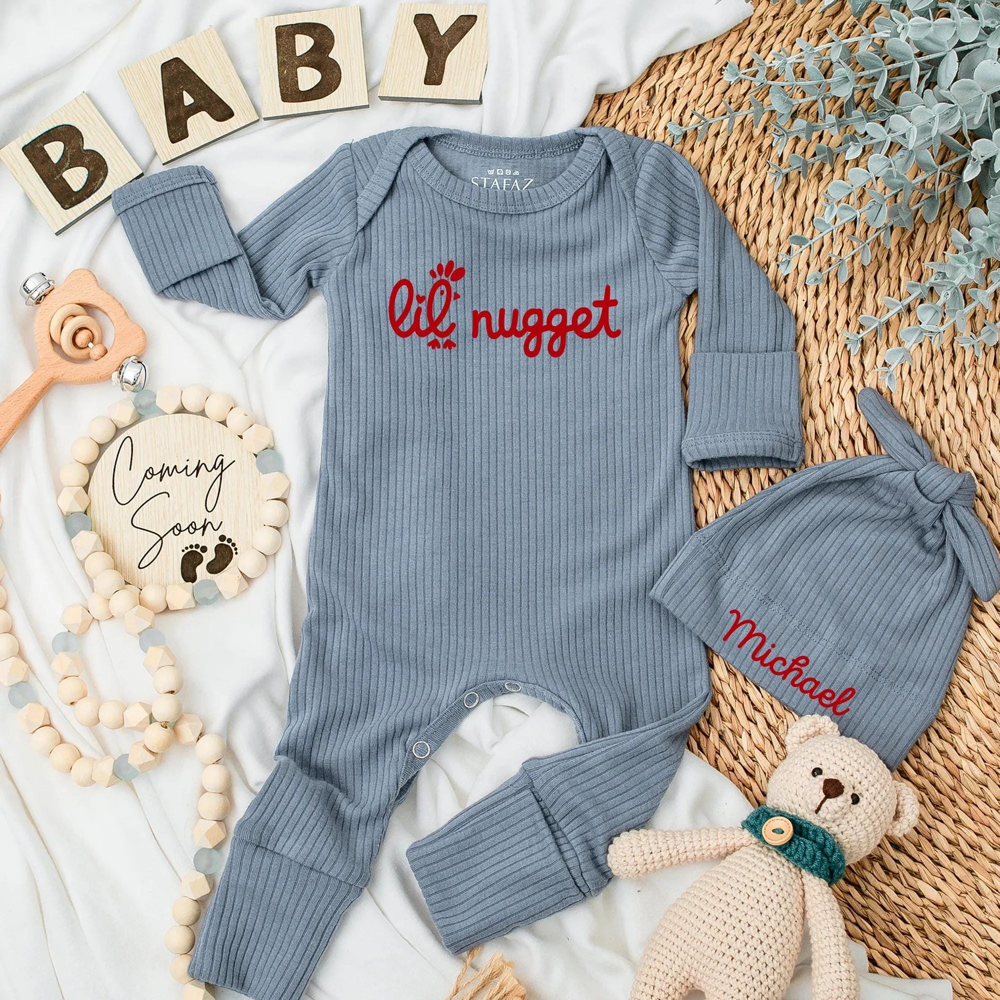 Lil' Nugget Baby Bodysuit Red Chick Design Cute Newborn Clothes Pregnancy Announcement Shower Gift