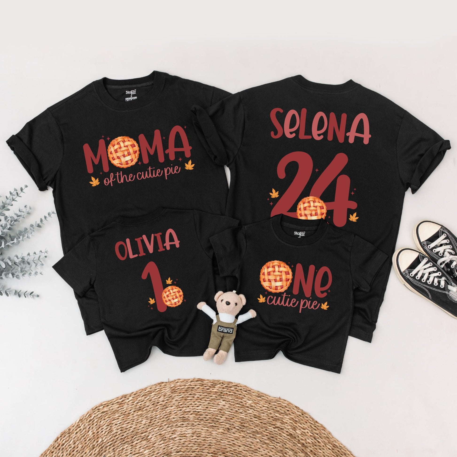 One Cutie Pie Thanksgiving First Birthday Shirt, Sweet Fall Outfit for Baby Girl, Matching Family Tee, Autumn Leaves Pie Design, One Year Old Gift