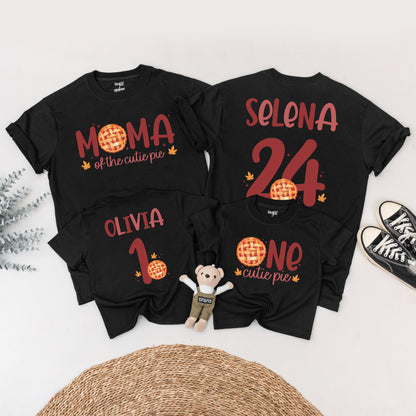 One Cutie Pie Thanksgiving First Birthday Shirt, Sweet Fall Outfit for Baby Girl, Matching Family Tee, Autumn Leaves Pie Design, One Year Old Gift