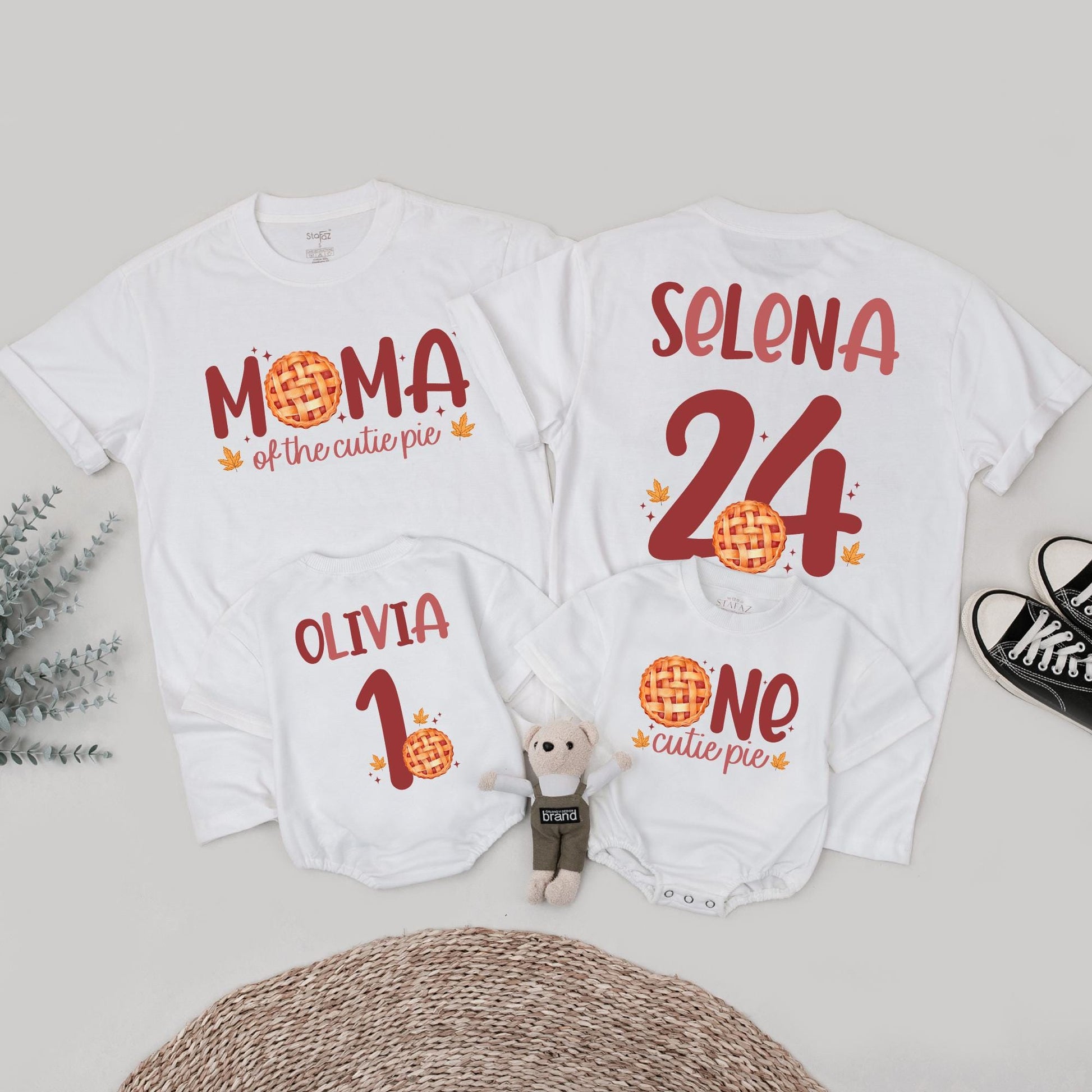 One Cutie Pie Thanksgiving First Birthday Shirt, Sweet Fall Outfit for Baby Girl, Matching Family Tee, Autumn Leaves Pie Design, One Year Old Gift
