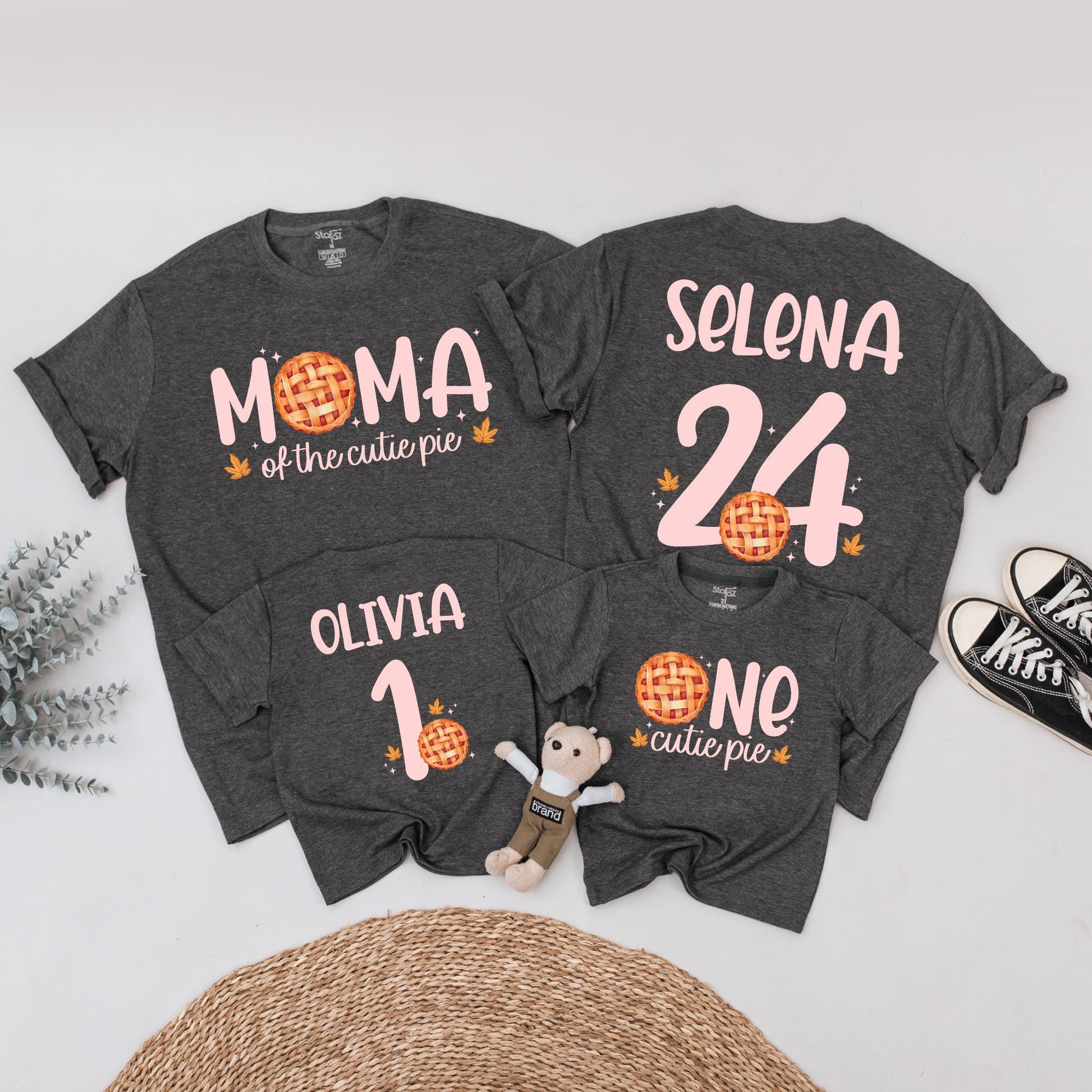 One Cutie Pie Thanksgiving First Birthday Shirt, Sweet Fall Outfit for Baby Girl, Matching Family Tee, Autumn Leaves Pie Design, One Year Old Gift