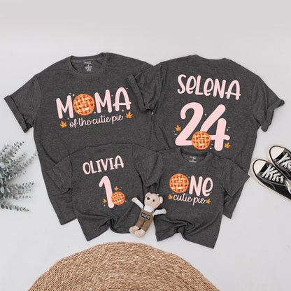 One Cutie Pie Thanksgiving First Birthday Shirt, Sweet Fall Outfit for Baby Girl, Matching Family Tee, Autumn Leaves Pie Design, One Year Old Gift