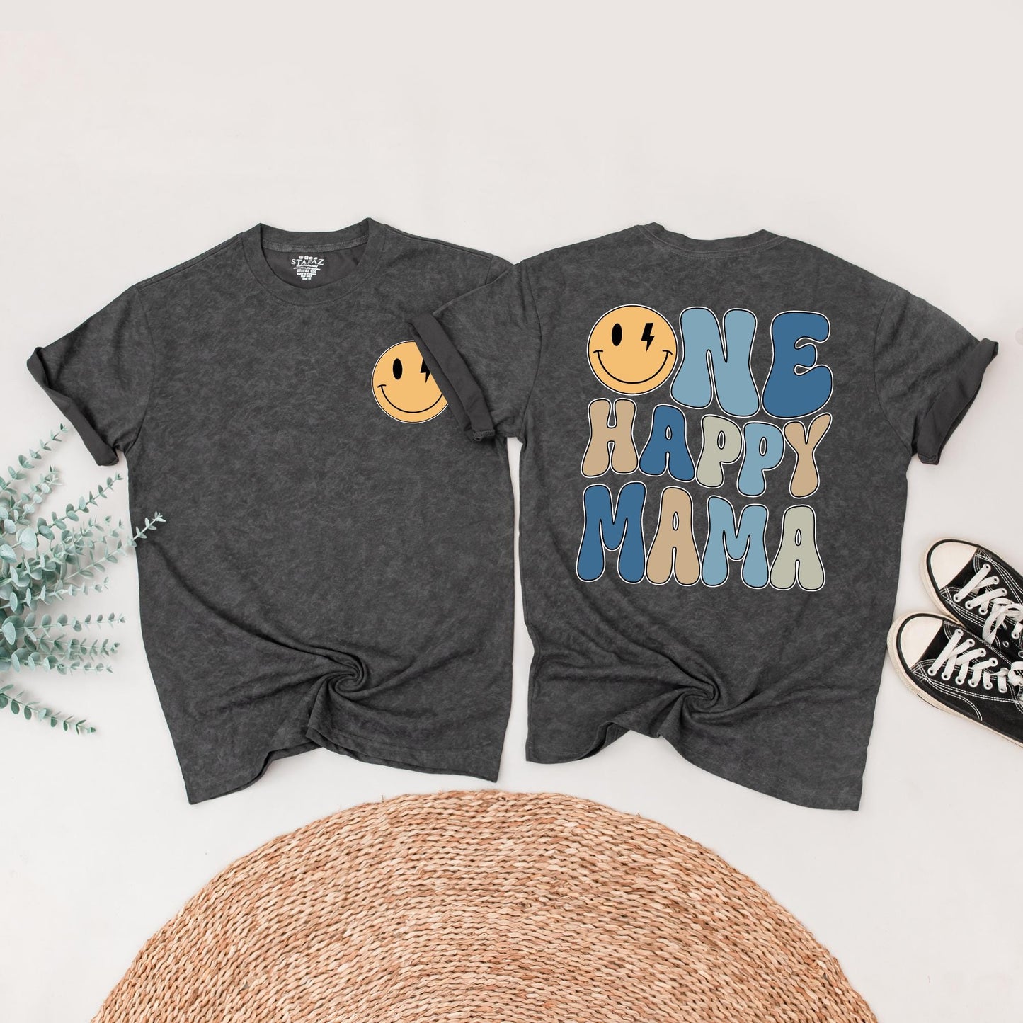 One Happy Dude 1st Birthday Shirt Retro Smiley Face Matching Family Outfits Baby Boy Yellow Lightning Bolt Design Mama Daddy Tee