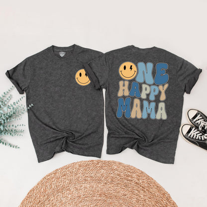 One Happy Dude 1st Birthday Shirt Retro Smiley Face Matching Family Outfits Baby Boy Yellow Lightning Bolt Design Mama Daddy Tee
