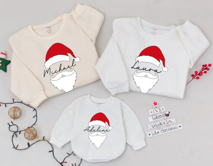 Custom Santa Hat & Beard Name Sweatshirt Matching Family Holiday Outfit Cozy Christmas Personalized Baby Gift