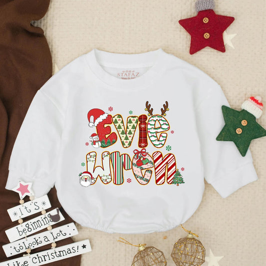 Personalized Christmas Girl Bubble Romper with Whimsical Name Design First Xmas Infant Outfit Festive Patterns Santa Hat Reindeer Antlers Cute Baby Toddler Gift