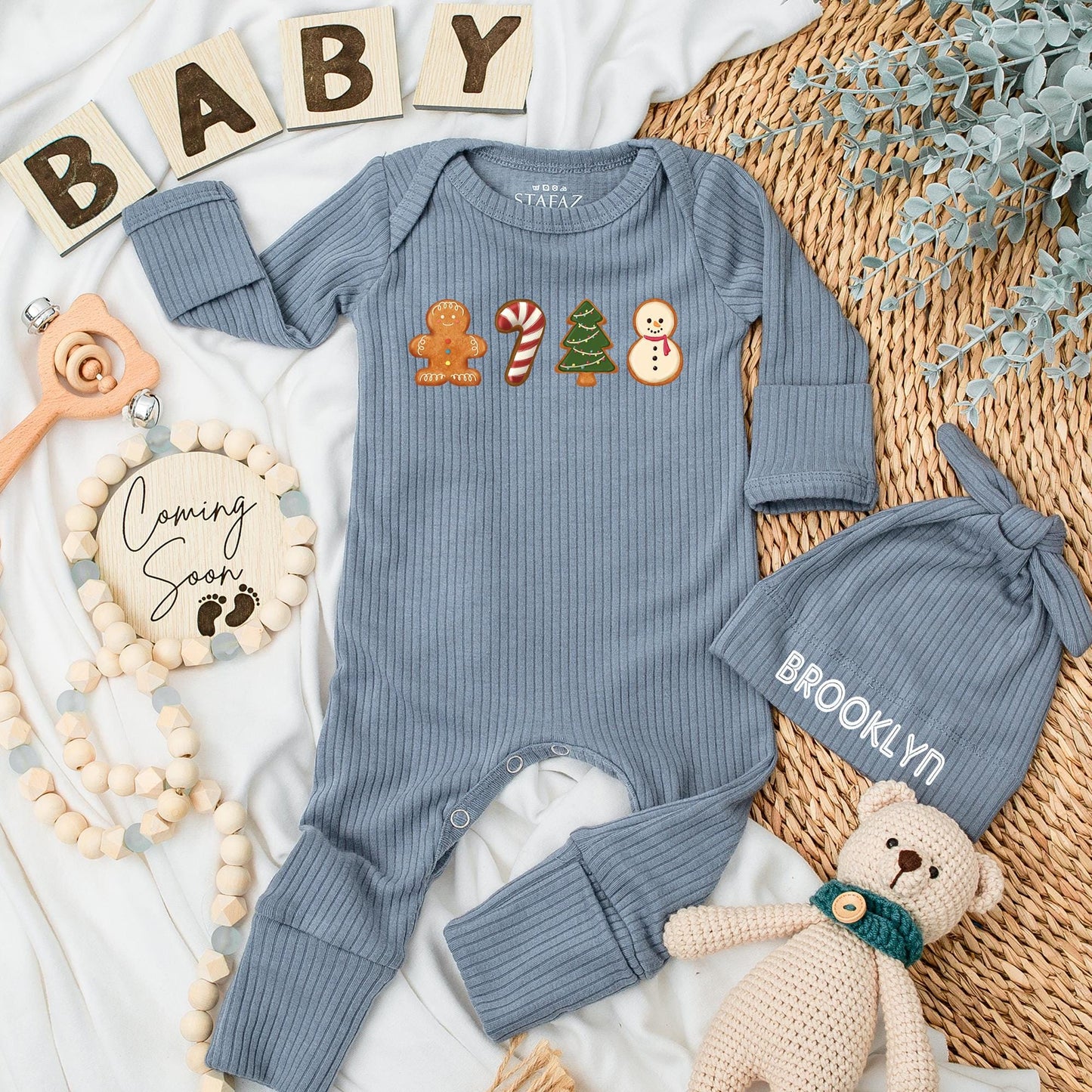 Christmas Cookie Gingerbread Candy Cane Tree Snowman Baby Bodysuit Cute Holiday Newborn Outfit Coming Home Romper Baby Shower Gift Xmas