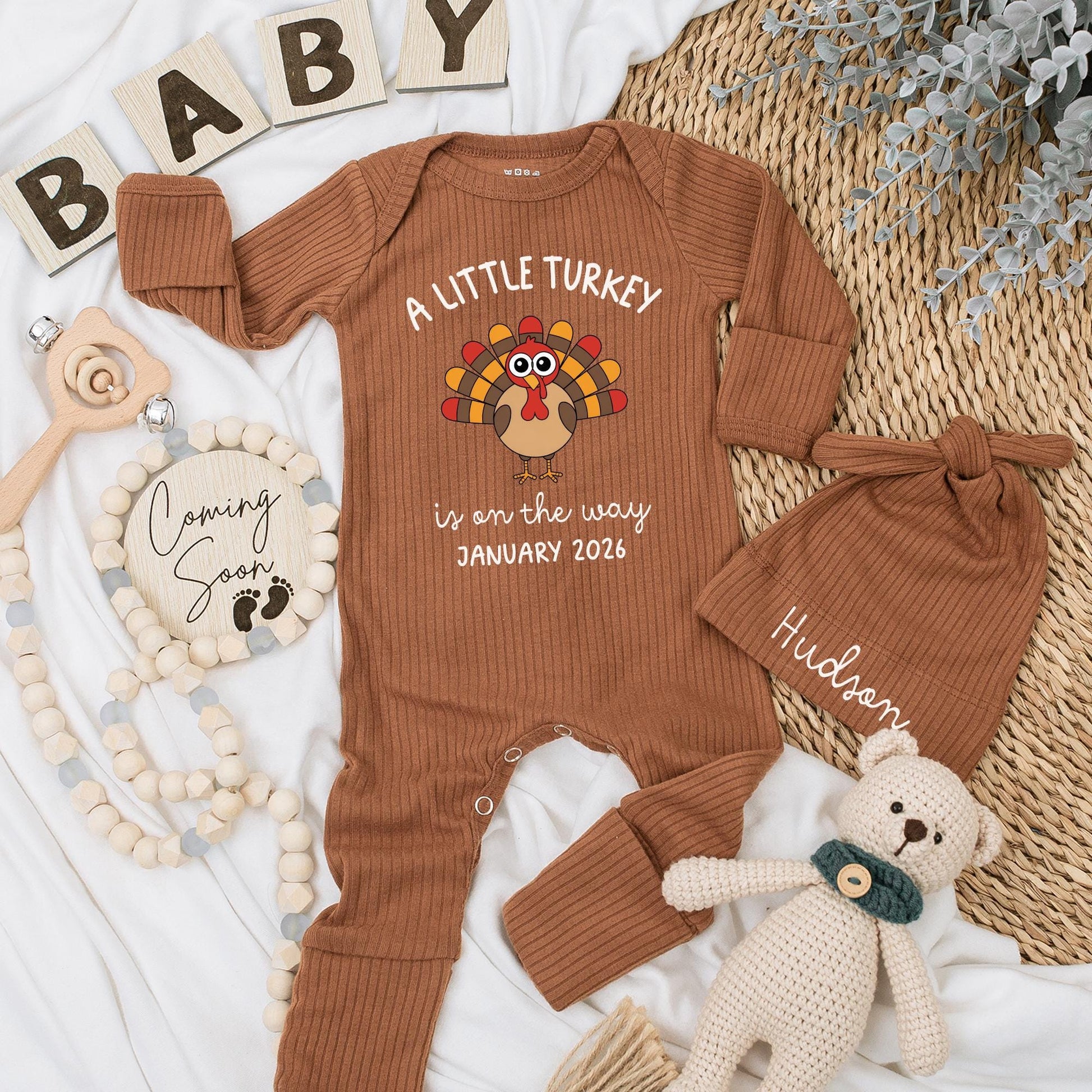 A Little Turkey Is On The Way Baby Bodysuit Cute Cartoon Turkey Fall Newborn Outfit January 2026 Baby Shower Gift First Thanksgiving Coming Home
