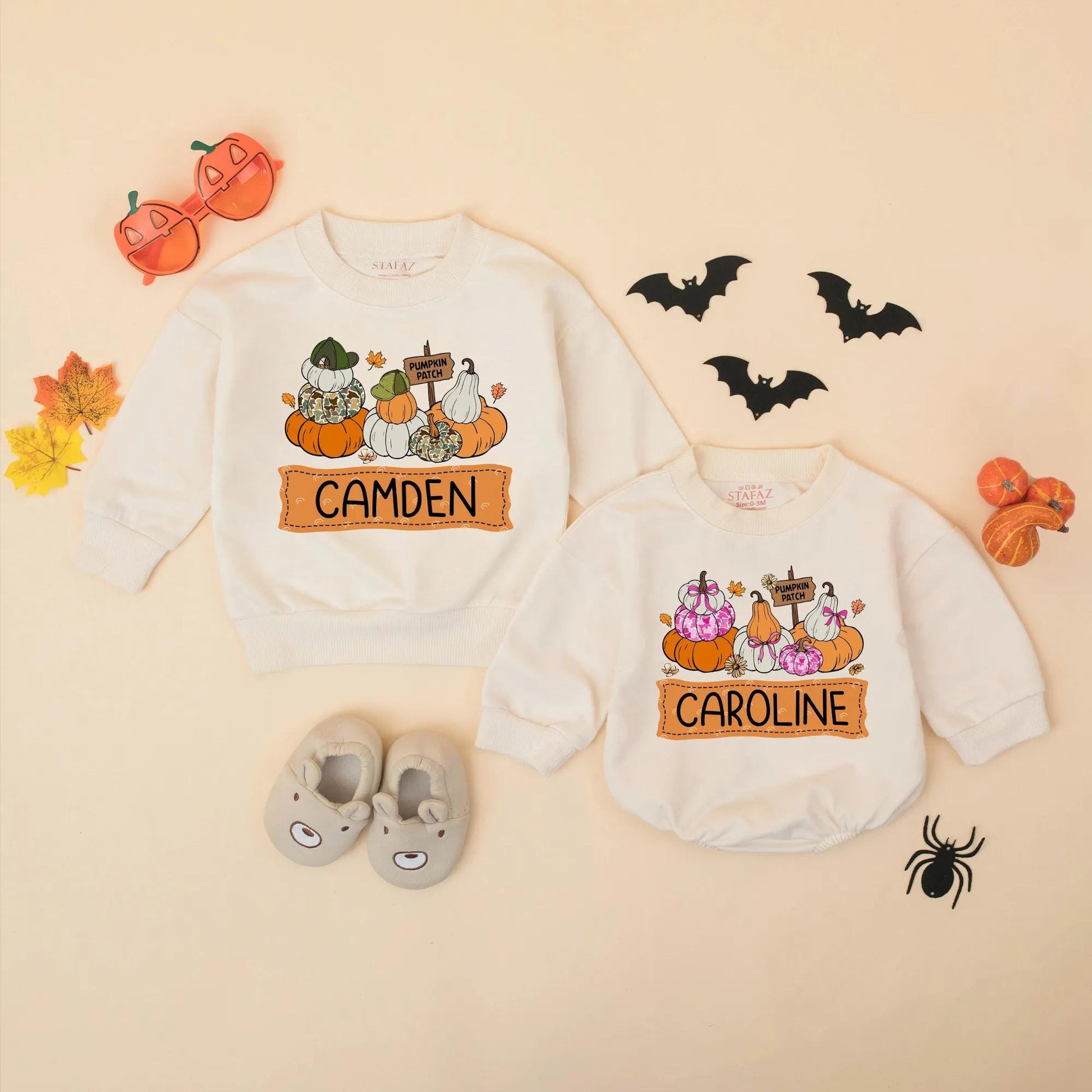 Personalized Pumpkin Patch Baby Outfit Romper, Custom Name Fall Toddler Sweatshirt, Whimsical Pumpkin Season Bodysuit for Girls Boys 138 chars