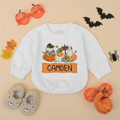 Personalized Pumpkin Patch Baby Outfit Romper, Custom Name Fall Toddler Sweatshirt, Whimsical Pumpkin Season Bodysuit for Girls Boys 138 chars