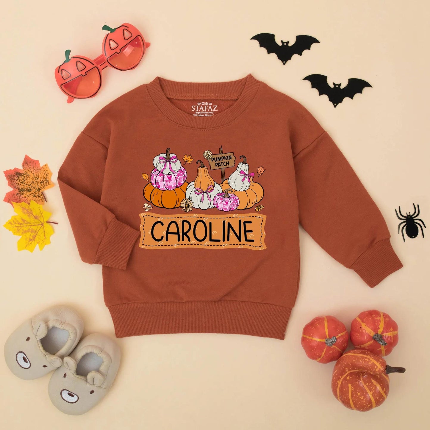 Personalized Pumpkin Patch Baby Outfit Romper, Custom Name Fall Toddler Sweatshirt, Whimsical Pumpkin Season Bodysuit for Girls Boys 138 chars