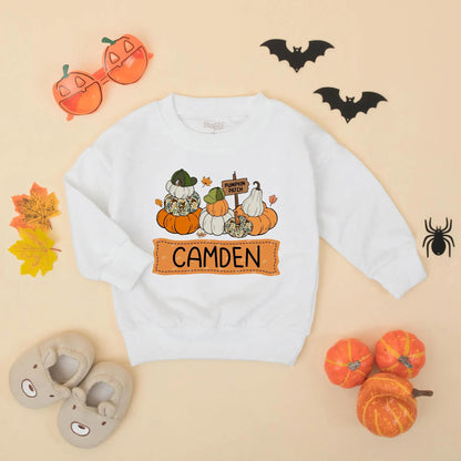 Personalized Pumpkin Patch Baby Outfit Romper, Custom Name Fall Toddler Sweatshirt, Whimsical Pumpkin Season Bodysuit for Girls Boys 138 chars