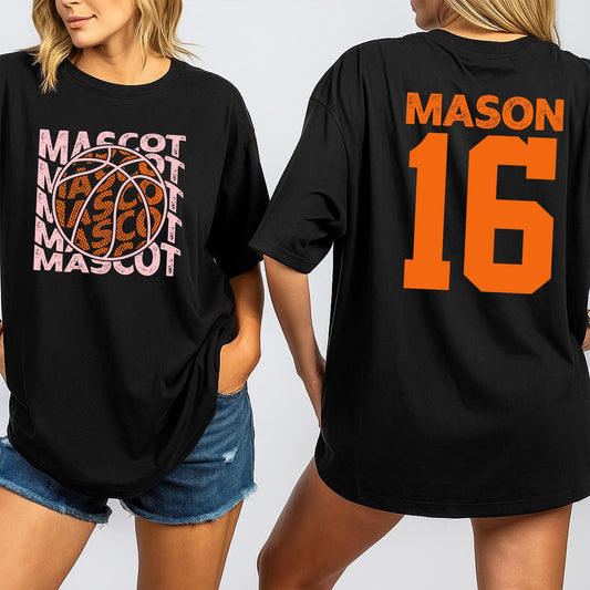 Custom Basketball Mascot Name 16 Shirt Personalized Game Day Sports Fan Team Tee Orange Pink