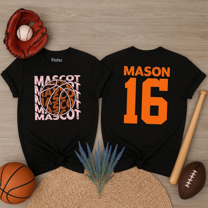 Custom Basketball Mascot Name 16 Shirt Personalized Game Day Sports Fan Team Tee Orange Pink