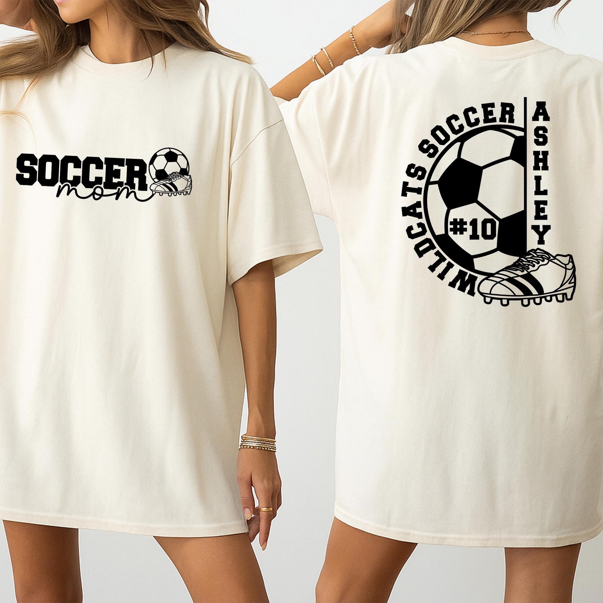 Personalized Soccer Mom & Kids Ashley Name Number 10 Shirts Wildcats Team Cleat Design Sporty Game Day Season Gift Idea