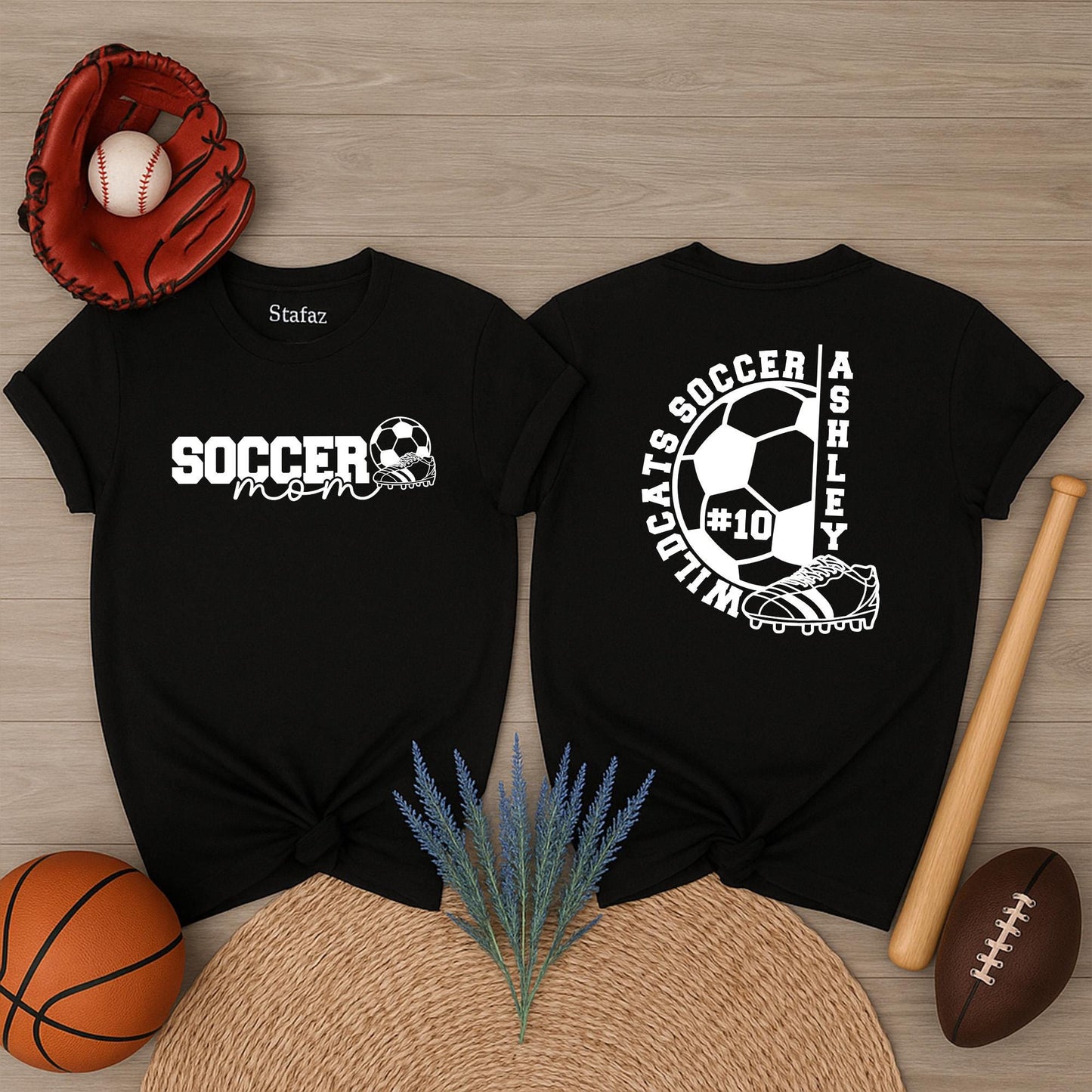 Personalized Soccer Mom & Kids Ashley Name Number 10 Shirts Wildcats Team Cleat Design Sporty Game Day Season Gift Idea