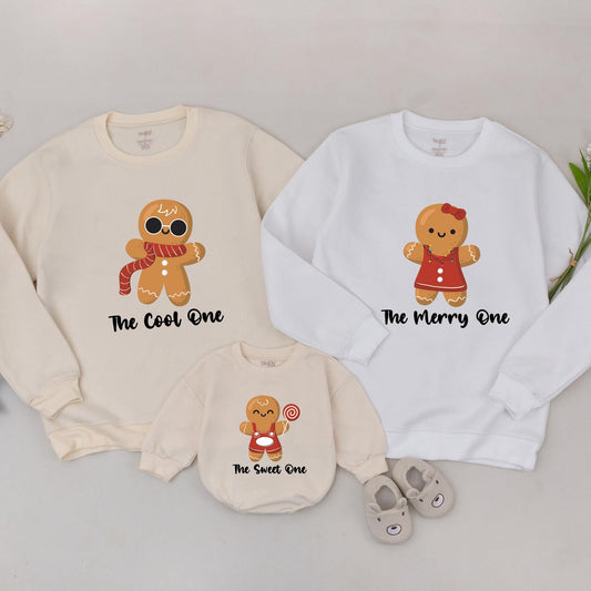 Personalized Gingerbread Family Christmas Sweatshirts Matching Outfits, Mom, Dad & Kids Holiday Sweaters, Vintage Christmas Gift