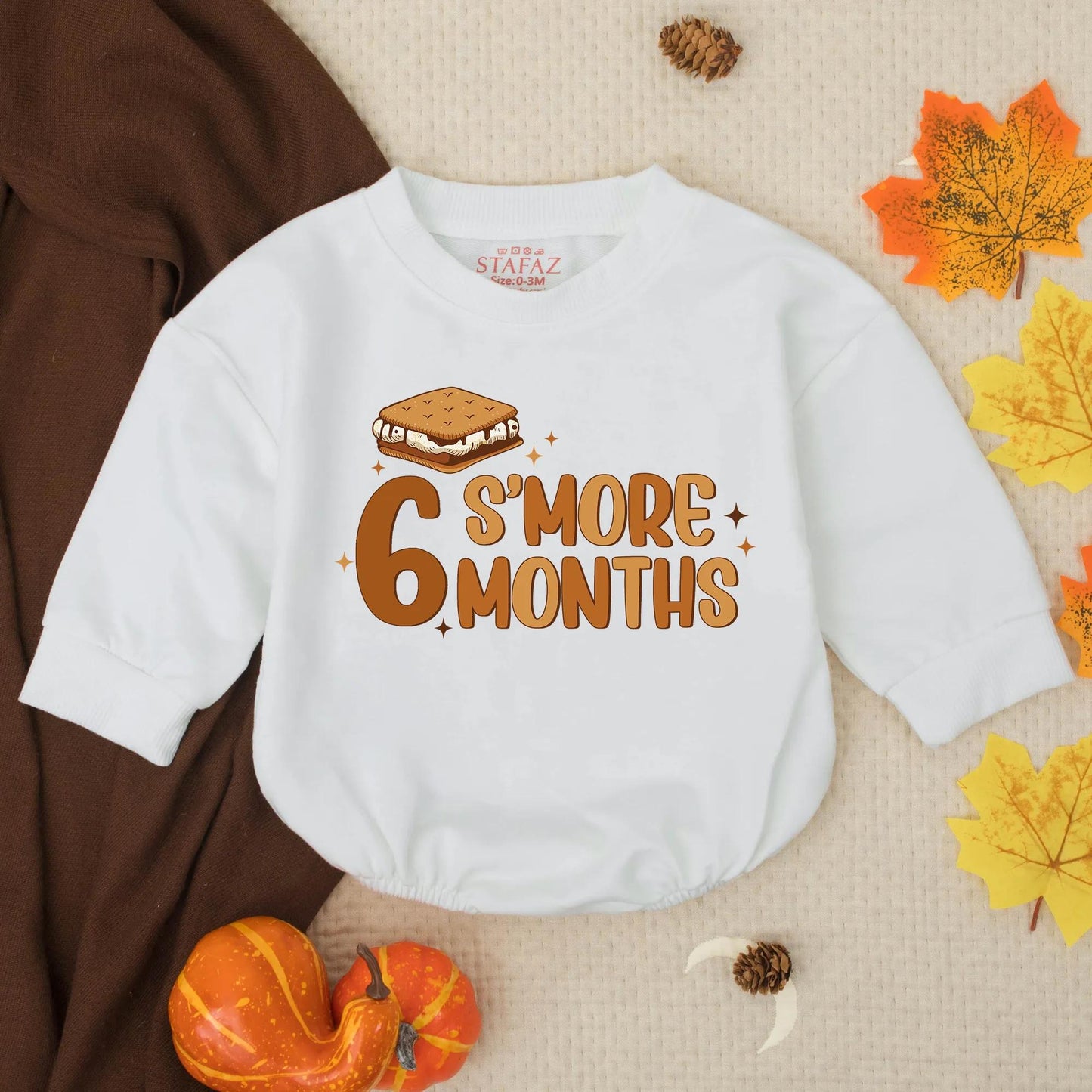 Personalized 6 S'more Months Half Birthday Girl Bubble Romper Outfit with Cute Cake Design Soft Baby Toddler Milestone Gift Clothes