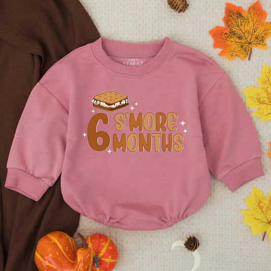 Personalized 6 S'more Months Half Birthday Girl Bubble Romper Outfit with Cute Cake Design Soft Baby Toddler Milestone Gift Clothes