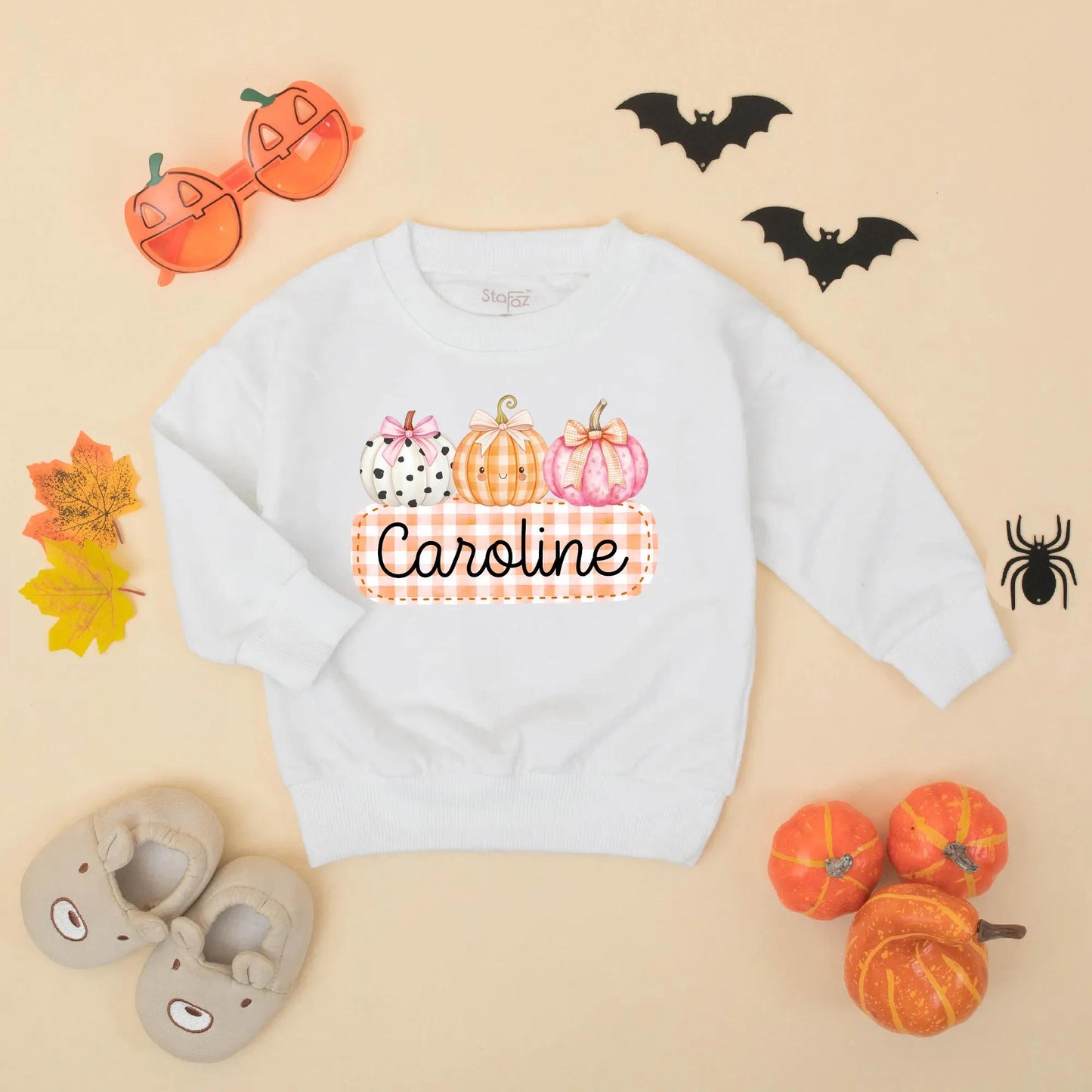 Caroline Cute Pumpkin Bow Romper Personalized Baby Girl Thanksgiving Bodysuit Toddler Autumn Festive Outfit White Orange Pink