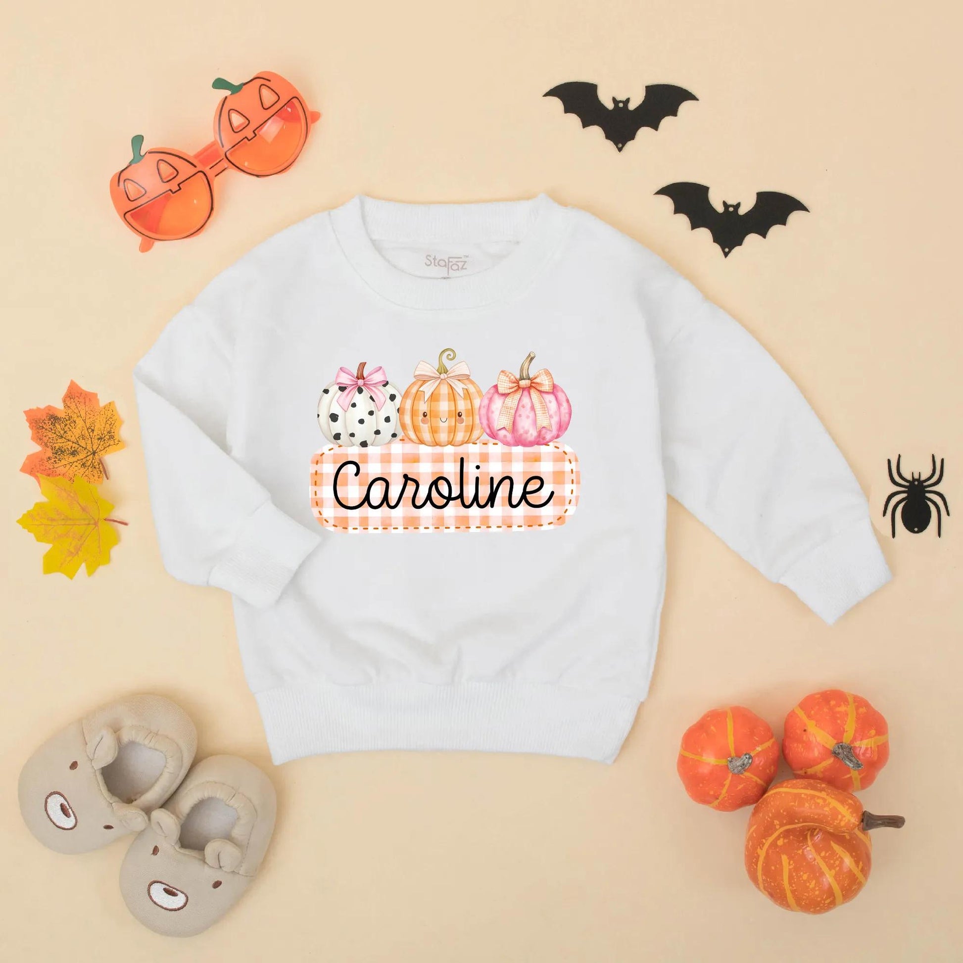 Caroline Cute Pumpkin Bow Romper Personalized Baby Girl Thanksgiving Bodysuit Toddler Autumn Festive Outfit White Orange Pink
