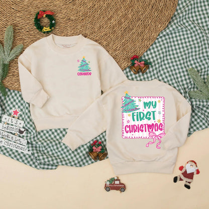 My First Christmas Bubble Romper for Baby Girls Festive Tree Pink Bow Stars Newborn Xmas Clothes Holiday Shower Gift