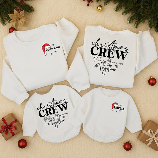 Custom Family Matching Christmas Sweatshirts Cotton Crewneck Romper for Cozy Holiday Season Winter Outfits Mom Dad Baby First Birthday