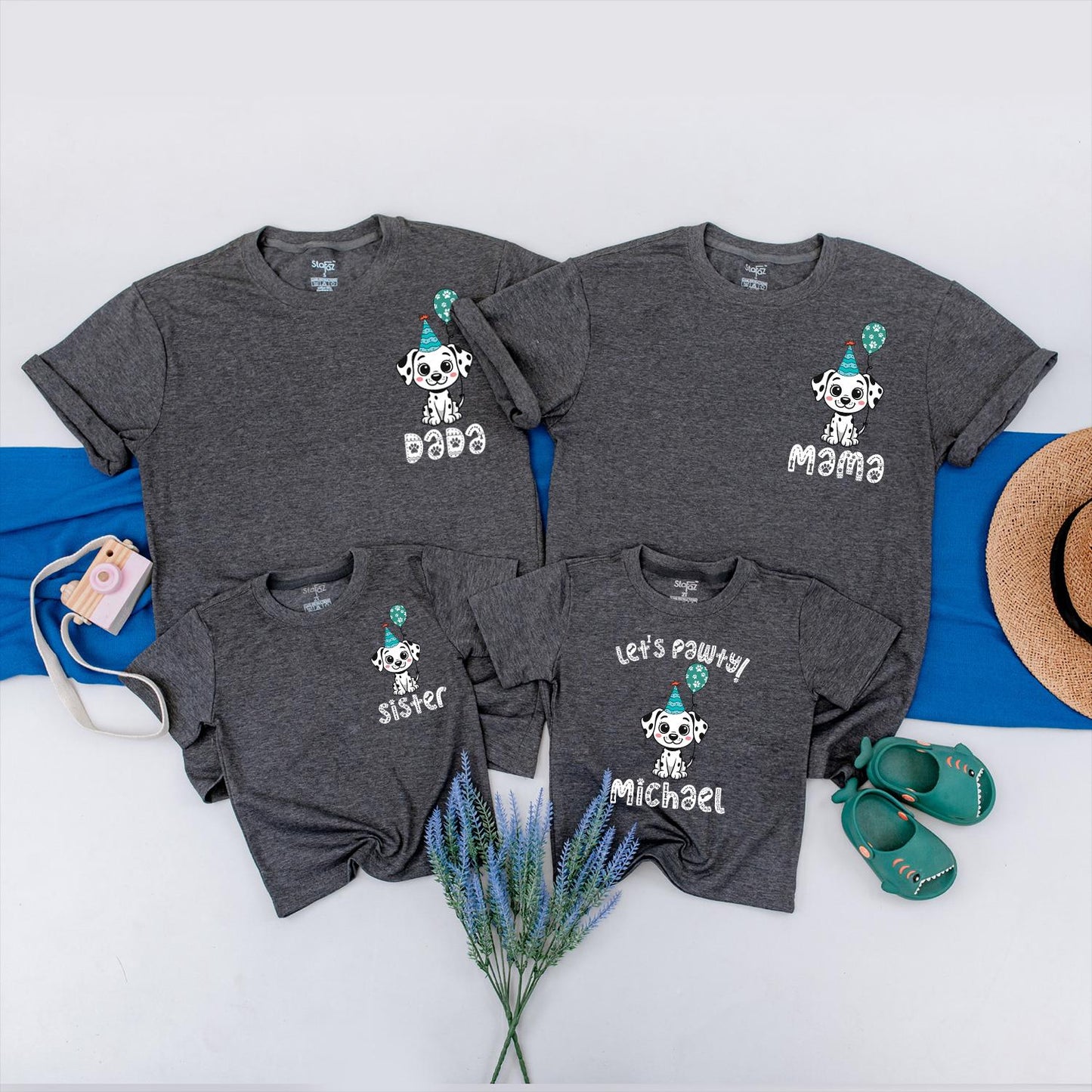 Let's Pawty Puppy Birthday Shirt Family Matching Dalmatian Dog Party Tee for Boys Girls 1st Birthday Cute Cartoon Outfit Soft Cotton
