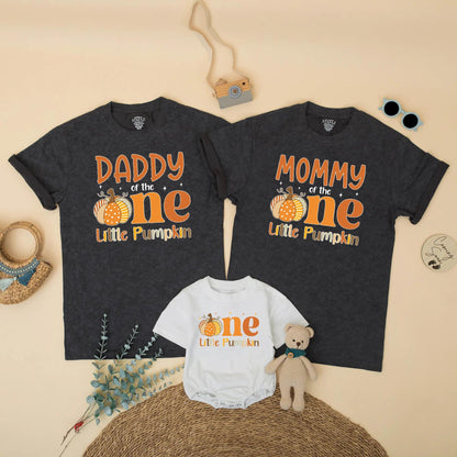 One Little Pumpkin Matching Family Shirts, Orange 1st Birthday Outfit, Mommy Daddy & Brother, Fall Pumpkin Patch Party, Cute Autumn Theme, Dot Stripes (138)