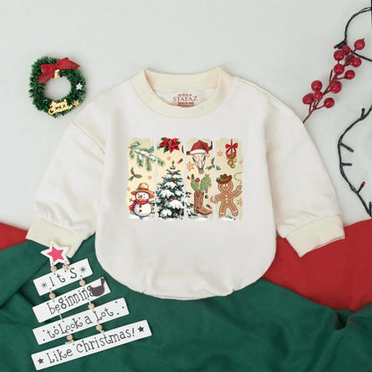 Howdy Christmas Baby Romper, Cowboy Holiday First Christmas Outfit, Western Steer & Cactus Cartoon Bodysuit,  Rustic Toddler Gift,  Playful Xmas Apparel (139)