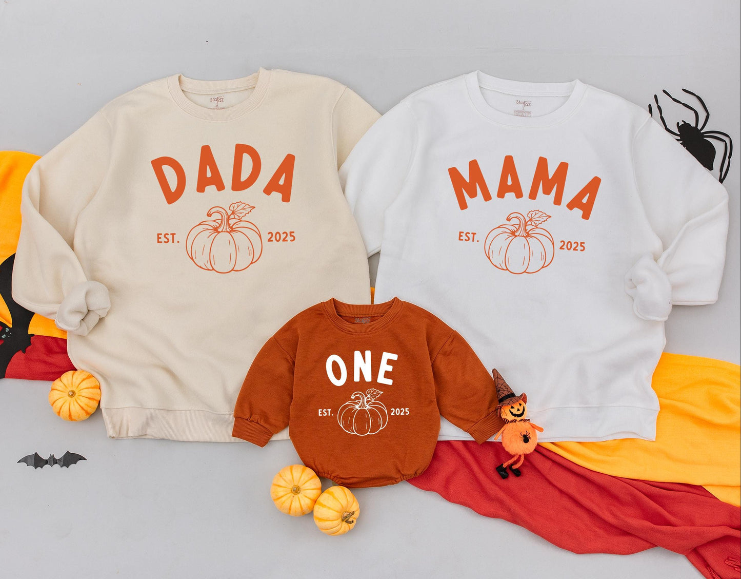 Matching Family Pumpkin Sweatshirts: Dada, Mama, Sister, One - Cute Fall Outfits Est. 2025 - Baby Romper, Thanksgiving Sweaters, Cozy Autumn Style
