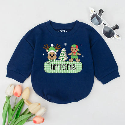 Caroline's Christmas Reindeer Romper, Baby Girl Custom Name Gingerbread Bodysuit, Infant Xmas Gift, Toddler Clothes