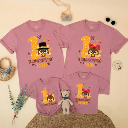 My 1st Thanksgiving Matching Family Turkey Shirt: Cute Orange Number One Design for Baby's First Turkey Day, Thanksgiving Dad Star Tee, Soft Cotton