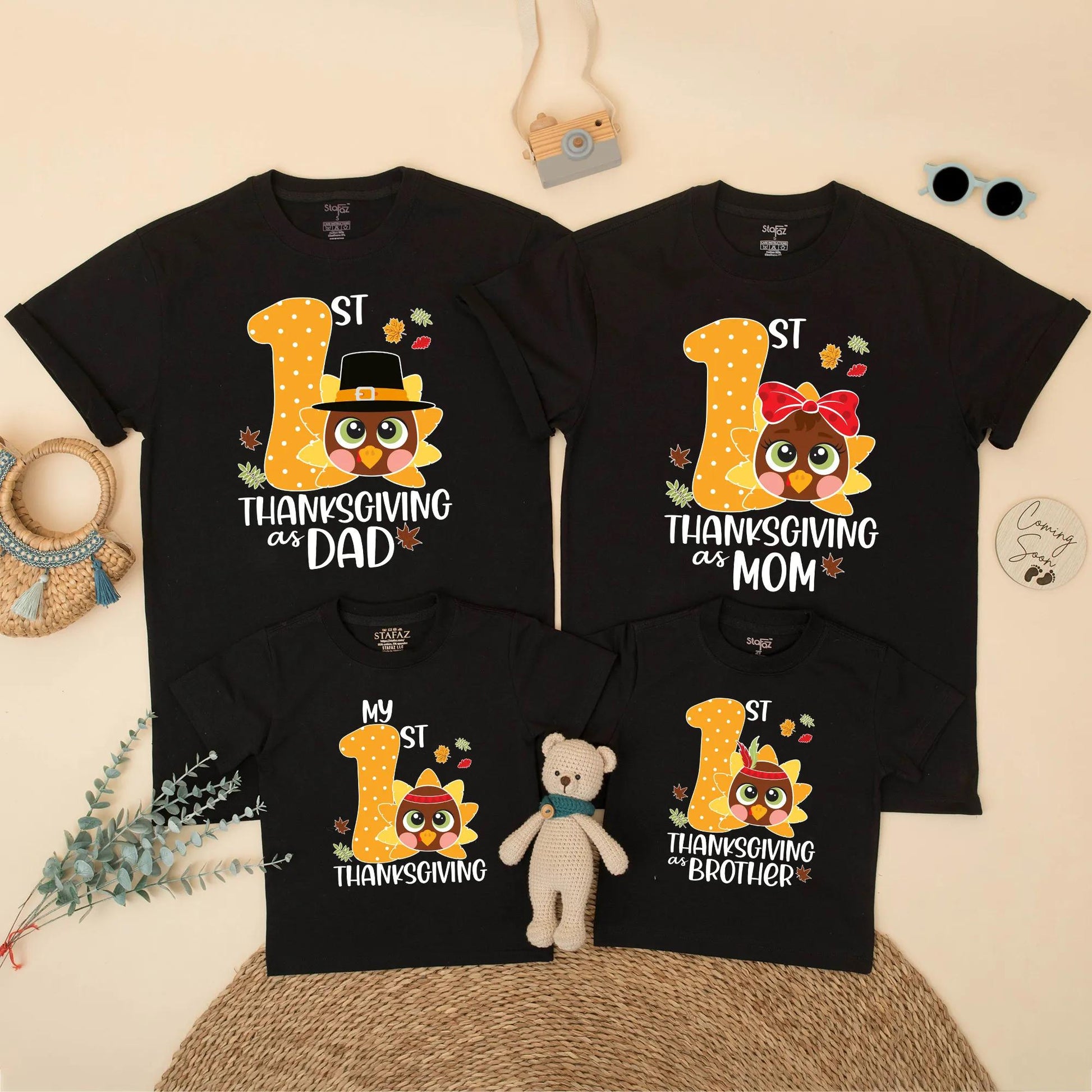 My 1st Thanksgiving Matching Family Turkey Shirt: Cute Orange Number One Design for Baby's First Turkey Day, Thanksgiving Dad Star Tee, Soft Cotton