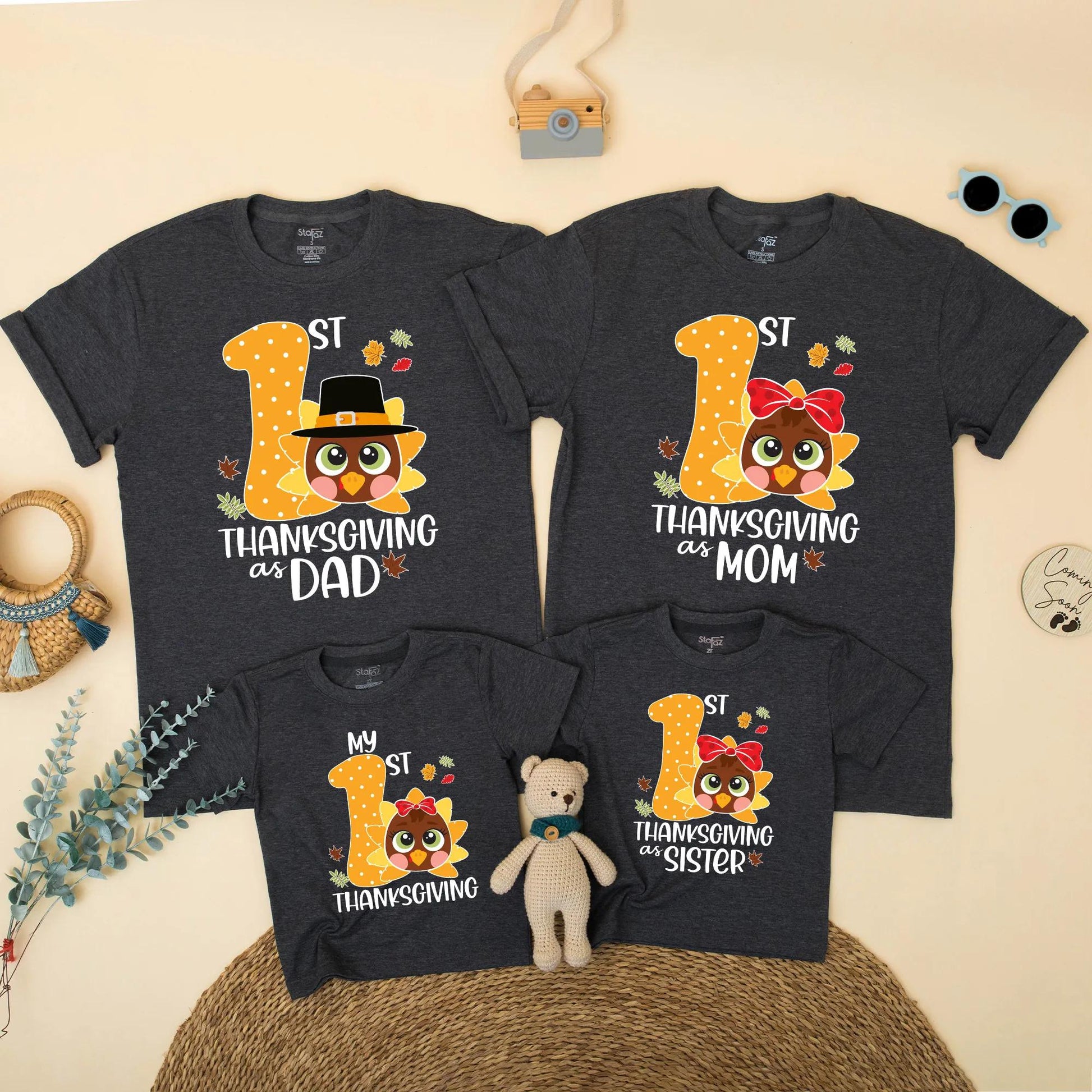 My 1st Thanksgiving Matching Family Turkey Shirt: Cute Orange Number One Design for Baby's First Turkey Day, Thanksgiving Dad Star Tee, Soft Cotton