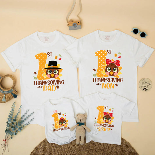 My 1st Thanksgiving Matching Family Turkey Shirt: Cute Orange Number One Design for Baby's First Turkey Day, Thanksgiving Dad Star Tee, Soft Cotton
