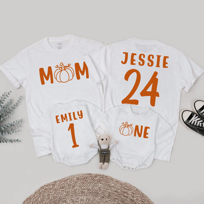 Little Pumpkin 1st Birthday Family Matching Shirts Mom and Baby Fall Outfit Cute Orange-Brown Design Thanksgiving Gift