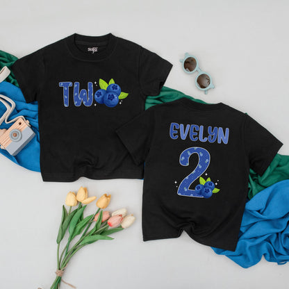 Personalized Blueberry Two Birthday T-Shirt for Girls Toddler Berry Cute Two-tti Fruity Second Birthday Outfit Gift Idea