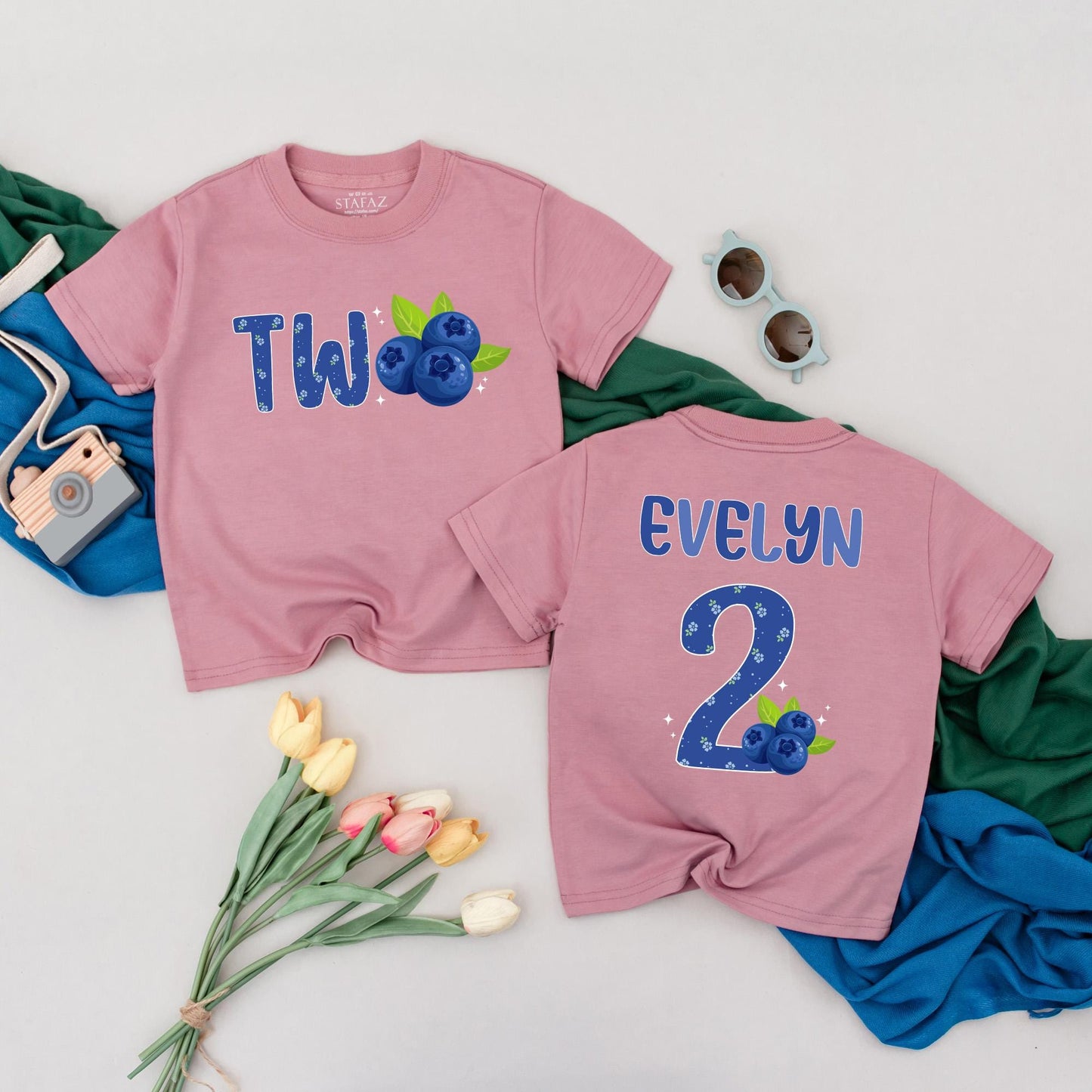 Personalized Blueberry Two Birthday T-Shirt for Girls Toddler Berry Cute Two-tti Fruity Second Birthday Outfit Gift Idea