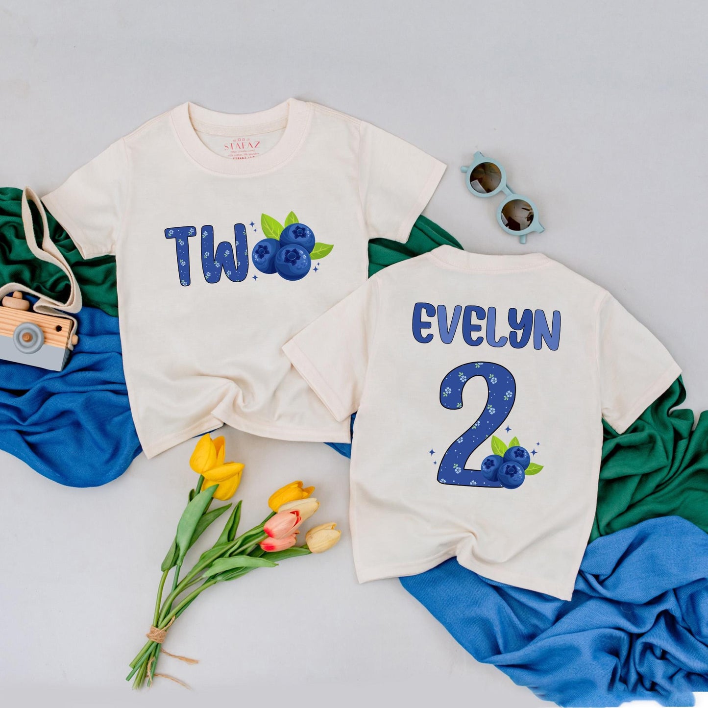 Personalized Blueberry Two Birthday T-Shirt for Girls Toddler Berry Cute Two-tti Fruity Second Birthday Outfit Gift Idea