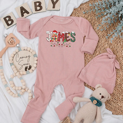 Personalized JAMES Christmas Lights Baby Bodysuit: Festive Holiday Newborn Outfit, Custom Name Xmas Romper, Gender Neutral Baby Shower Gift (Red/Green)