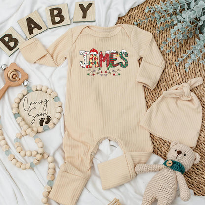 Personalized JAMES Christmas Lights Baby Bodysuit: Festive Holiday Newborn Outfit, Custom Name Xmas Romper, Gender Neutral Baby Shower Gift (Red/Green)