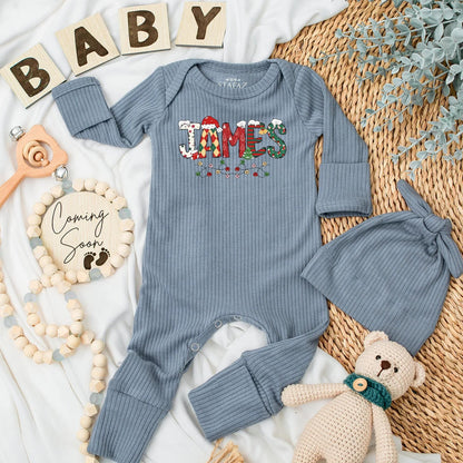 Personalized JAMES Christmas Lights Baby Bodysuit: Festive Holiday Newborn Outfit, Custom Name Xmas Romper, Gender Neutral Baby Shower Gift (Red/Green)