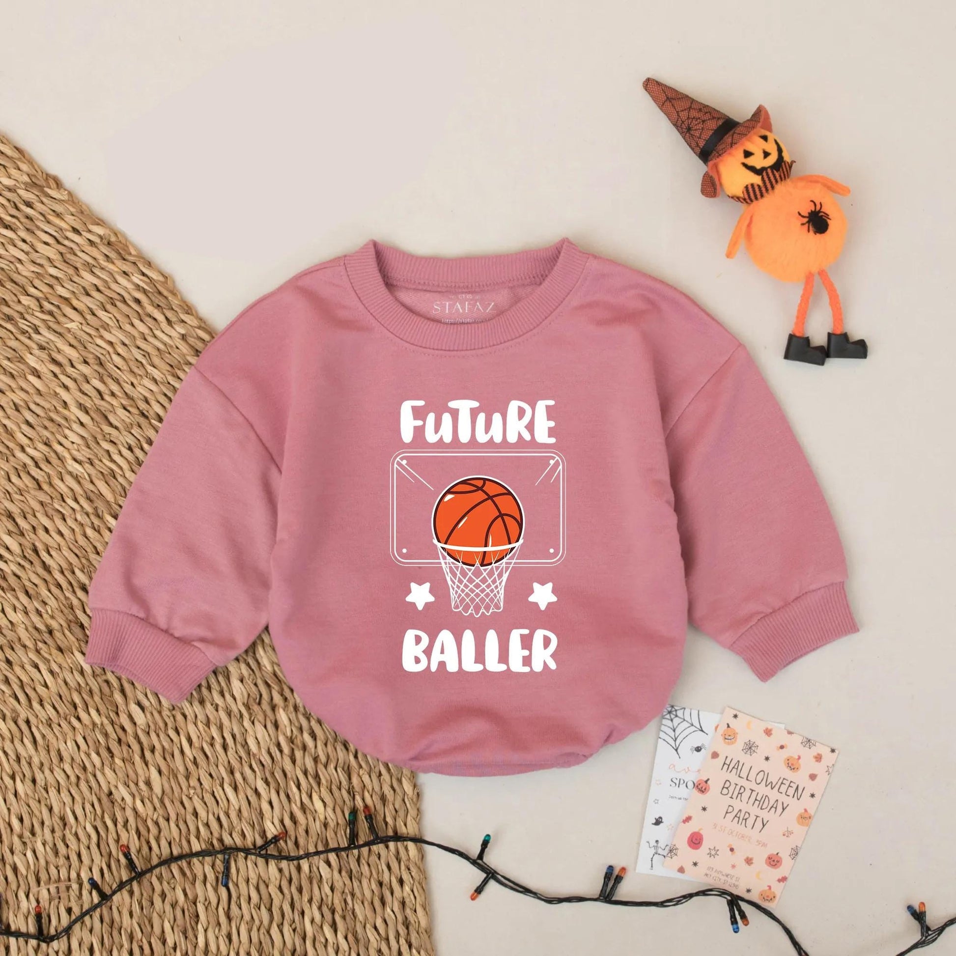 Future Baller Bubble Romper with bold basketball graphic baby boy bodysuit ideal for newborn shower gifts and aspiring little hoop stars