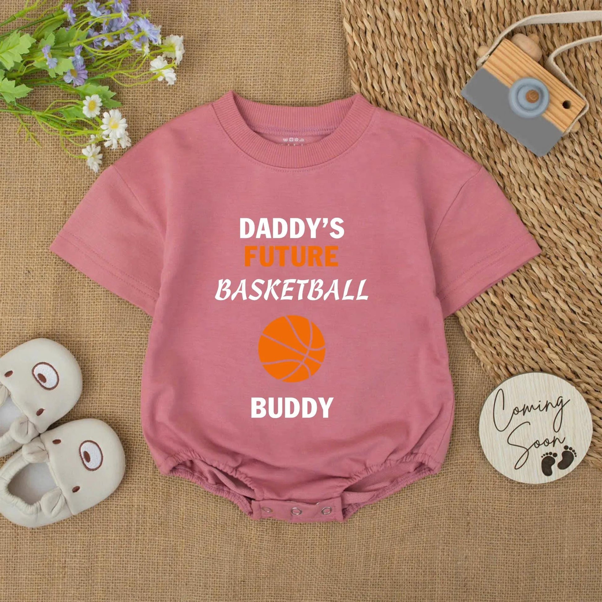 Daddy's Future Basketball Buddy Baby Romper Modern Orange Ball Design Newborn Infant Boy Girl Clothes Soft Cotton Fathers Day Gift